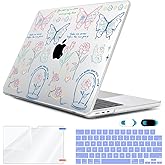 HOHAIYOO Compatible with MacBook Air 15 inch Case 2025 2024 2023 Release M4 A3241 M3 A3114 M2 A2941 with Liquid Retina Display, Hard Shell Case&Keyboard Cover&Webcam Cover&Screen Film, Line Flower