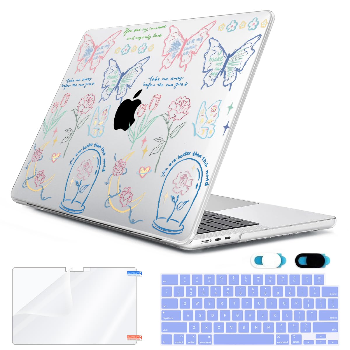 Photo 1 of HOHAIYOO Compatible with MacBook Air 13.6 inch Case 2025 2024 2023 2022 Release M4 A3240 M3 A3113 M2 A2681 with Touch ID, Plastic Hard Shell Case&Keyboard Cover&Screen Film&Webcam Cover, Line Flower