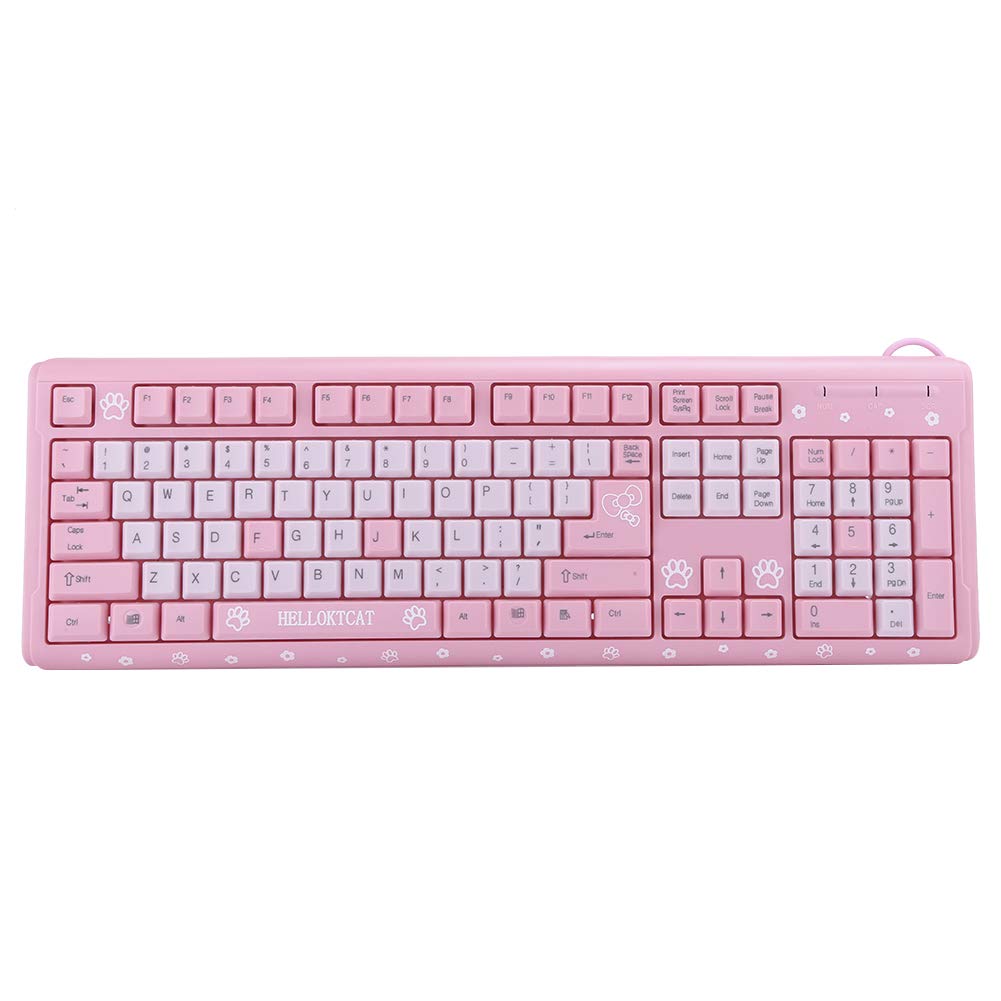 Goshyda Wired Keyboard, UltraThin Cute Cartoon Adjustable Bracket Designed Keyboard for Home, Business Office, Games(Pink)
