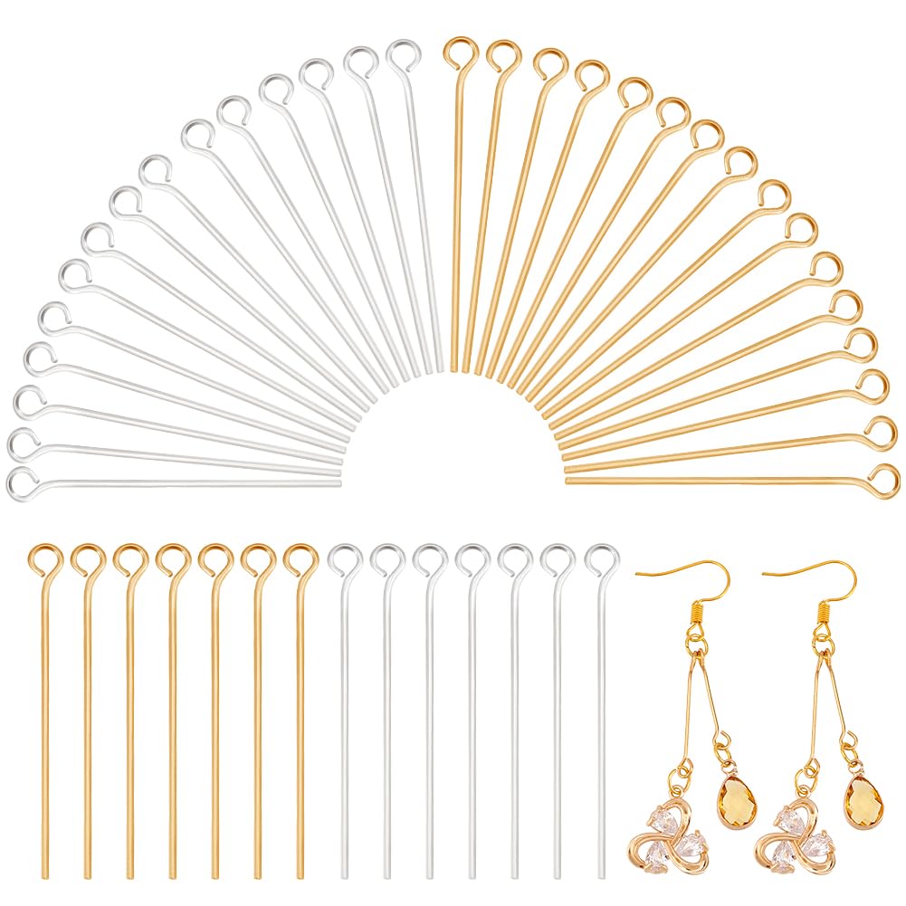 PandaHall 160pcs 304 Stainless Steel Open Eye Pins 30mm 21 Gauge (0.7mm) Open Eye Pins for Earrings Pendants Bracelets Jewelry DIY Crafts