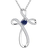 Sterling Silver Cross Necklace, Birthstone Necklace for Women, Cubic Zirconia Crosses Pendant Necklaces, Trendy Womens Wife Mom Daughter CZ Jewelry Gifts for Confirmation Baptism Morhers Day Birthday