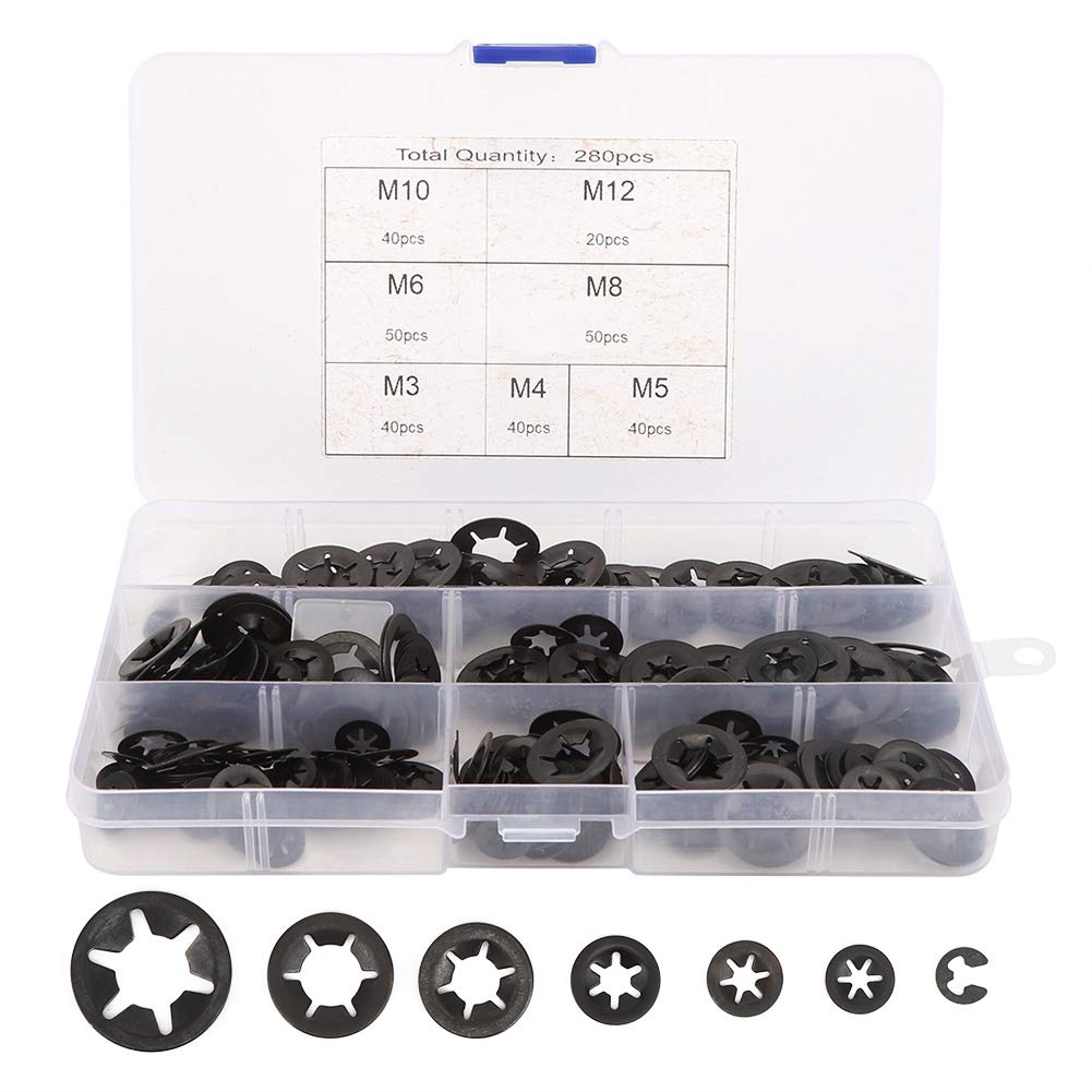 Tooth Lock Washers, 280 Pcs Tooth Quick Speed Locking Washers Assortment Kit, Push On Locking Washer Fasteners Gasket, M3 M4 M5 M6 M8 M10 M12