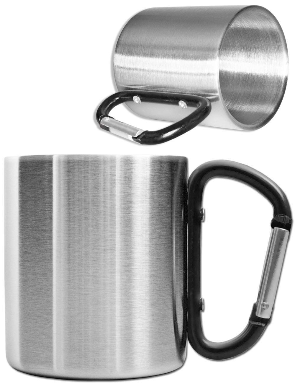 Outdoor Saxx - Heavy Duty Camping Mug with Carabiner Handle Stainless Steel 250ml (Silver/Black)