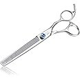 JASON 7" 50 Teeth Thinning Dog Grooming Blending Scissor, Ergonomic Pet Grooming Thinner Blender Shears Cat Trimming Texturizing Kit with Offset Handle and a Jewelled Screw, 30% Thinning Rate