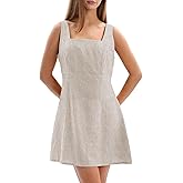 Amazhiyu Women's 100% Linen Square Neck Sleeveless Summer Mini Tank Dresses Casual Flax, Medium