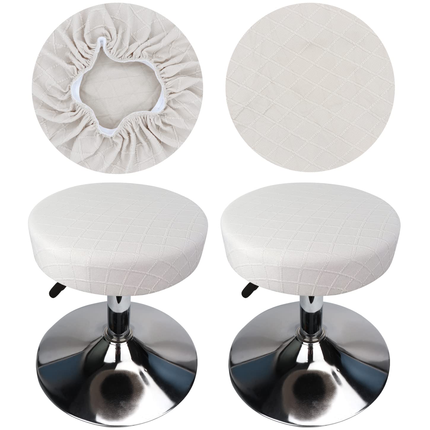 HuaLiSiJi Stool Covers Round 30-40cm/12-15.7" Round Bar Stool Covers, Luxurious Fabric Stretchable Wrinkle Resistant Washable Dustproof Stool Cover (2, ‎White)