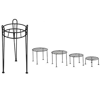 Green Touch Made in India Iron Big Pot Stand, Black, 22 inches, Pot Stand 10, 9.5, 8.5, and 7.5 Inch. A Combo of 5 Beautiful Stand