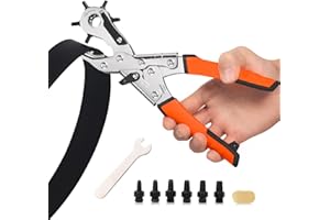 TOWOT Belt Hole Puncher Kit with 6 Spare Punch Heads, Leather Hole Punch for Belt,Heavy Duty Multi Hole Punch for Watch Bands, Shoes, Fabric, DIY & Craft Projects