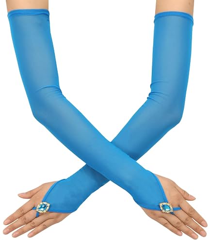 Guantes Sin Dedos De Cachemira Para Mujer - Patchwork Azul, Talla única, Hechos En Escocia