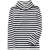 JWWN Little Boys Girls Thermal Tops Kids Winter Undershirt Stripe Turtleneck Fleece Baselayer Long Sleeve T Shirts