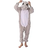 LOBUJOU Animal Hooded Onesie Costume for Kids Adults Boys Girls Halloween Easter Mens Womens Cosplay Outfit Kit Hippo