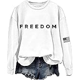 IEPOFG Women's Freedom American Flag Print Sweatshirt Crew Neck Turning Point Casual T-Shirt A True Patriot Top