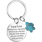 DOPENSPI Travel Turtle Keychain, Sea Turtle Keychain Gifts Sea Turtles Gifts for Women Wherever You May Wander Good Luck Encouragement Keychains Inspirational Gift for Family Friends Gift