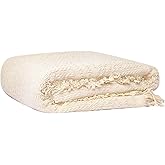 GLORY SEASON 100% Cotton Throw Blanket in Cream Jacqard Weave Fabric with Fringe Soft All Season Cover for Bed Couch and Living Room Sofa,Chair 50x60 Inches