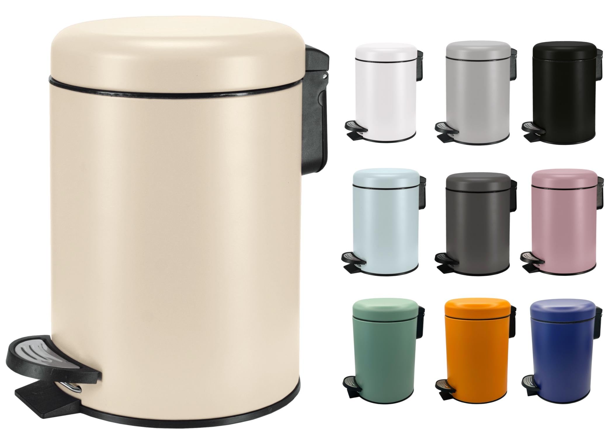 KW Soft Shade Small Round Pedal Bin (Cream, 3 Ltr)