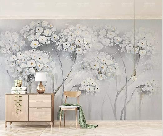 Yuanlingwei Kreative Dekoration Wandgestaltung Kreative Minimalistische Blumen Muster Weiss Wohnzimmer Tv Sofa Stoff Hintergrund Wandgemalde Tapete Amazon De Baumarkt