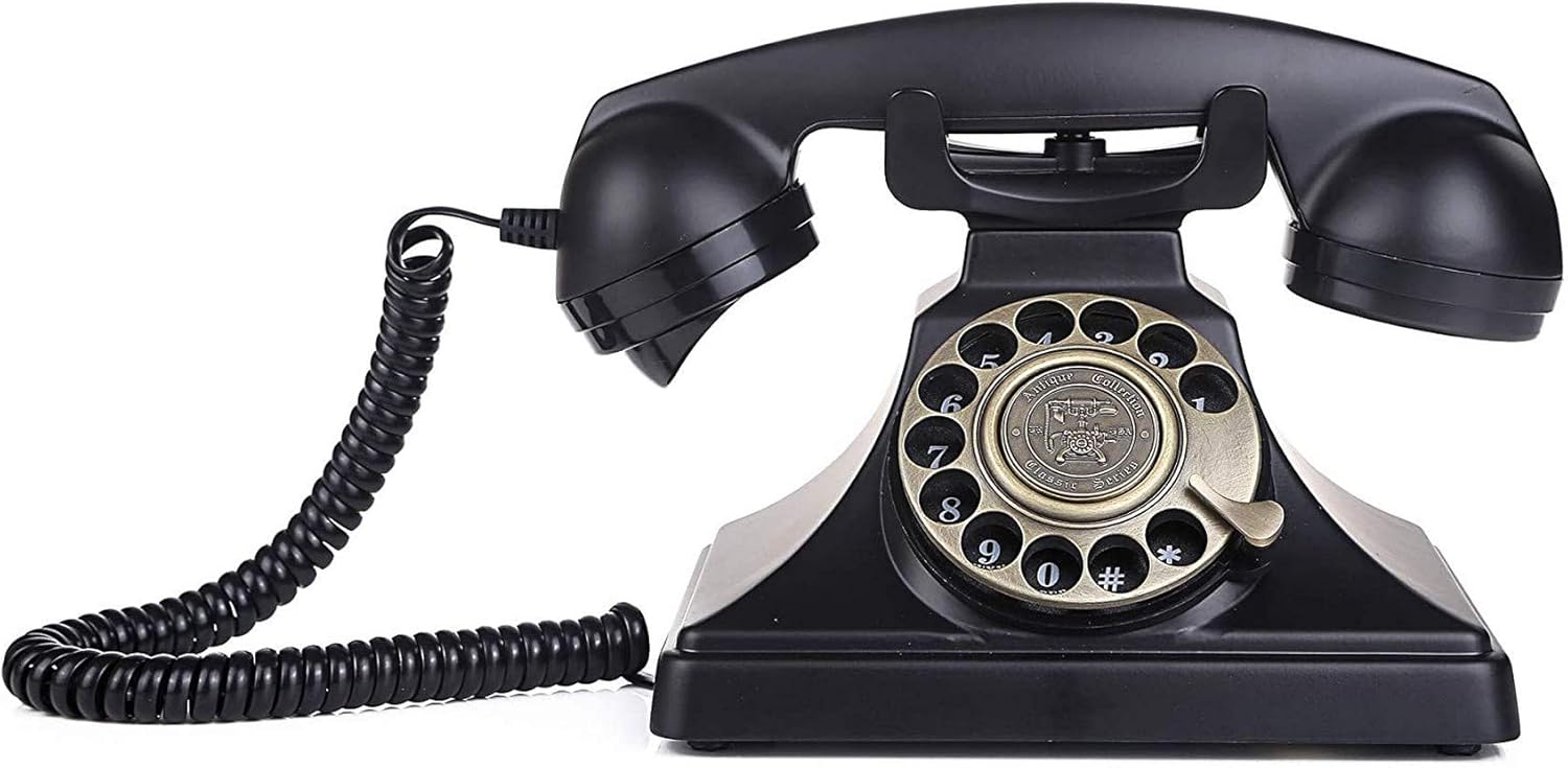 Denash Retro-Schnurtelefon – Vintage Festnetztelefon Mit Keramikblumen-Design, Anrufer-ID & Kalender (schwarz/gold)