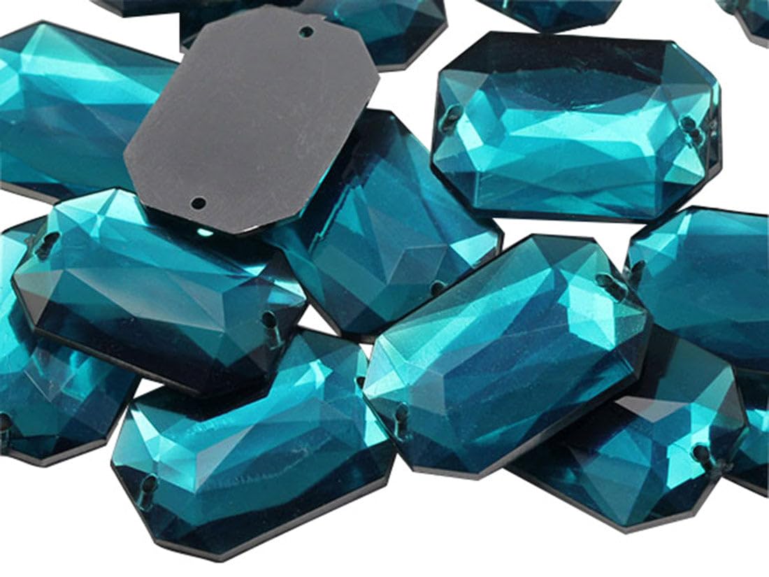 Allstarco 18x13mm Blue Aqua CH24 Flat Back Octagon Sew On Beads for Crafts Plastic Acrylic Rhinestones with Holes for Sewing, Clothing Embelishments, Costume Cosplays 50 Pieces