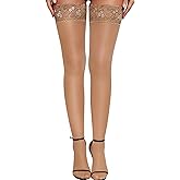 RSLOVE Women's Lace Top Thigh High Sheer Stockings Antiskid Silicone Ultra Shimmery Pantyhose