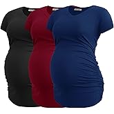 Smallshow Women's V Neck Maternity Clothes Tops Side Ruched Pregnancy T Shirt