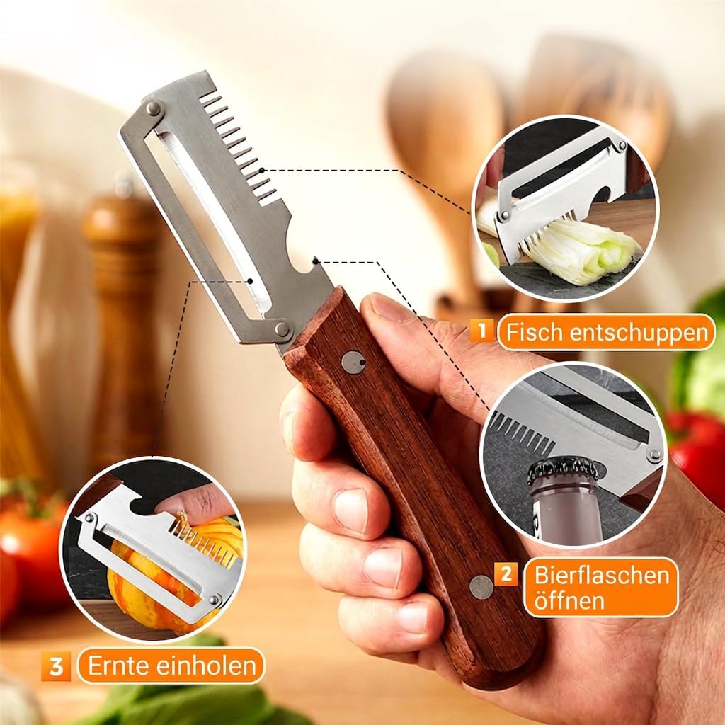 Sparschäler, 2026 Neu Edelstahl 3 in 1 Multifunktionaler Küchengeräte Gigant Multischäler Peeler, Gemüseschäler Flaschenöffner Kartoffelschäler Sparschäler für Küche Obst Gemüse (1 Stück) 3