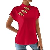 MakeMeChic Women's Summer Cheongsam Tops Mock Neck Buckle Short Sleeve Blouse Shirt