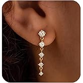 Ewrkbr Dangle Earrings for Women, Elegant Wedding Earrings 14K Gold Plated Long Cubic Zirconia Drop Earrings for Women Trendy Dainty Bridal Earrings Cute Dangly Wedding Jewelry