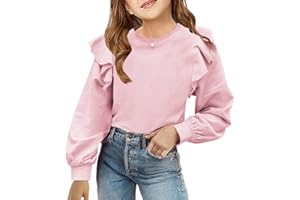 Zwurew Girls Long Sleeve Shirts Cute Ruffle Shoulder Crewneck Sweatshirts Pullover Tops 5-14 Years
