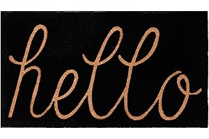 THEODORE MAGNUS Natural Coir Doormat with Non-Slip Backing - 17 x 30 - Outdoor/Indoor - Hello Door Mat - Black - hello - COIR-1730-15-131