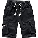 Vcansion Women's Casual Cotton Elastic Waist Drawstring Loose Fit Outdoor Multi-Pockets Cargo Shorts