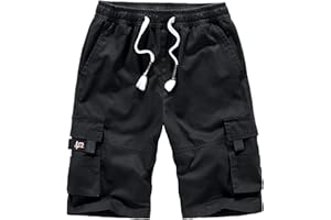 VtuAOL Men's Cargo Shorts Elastic Waist Casual Cotton Shorts with Multi Pockets