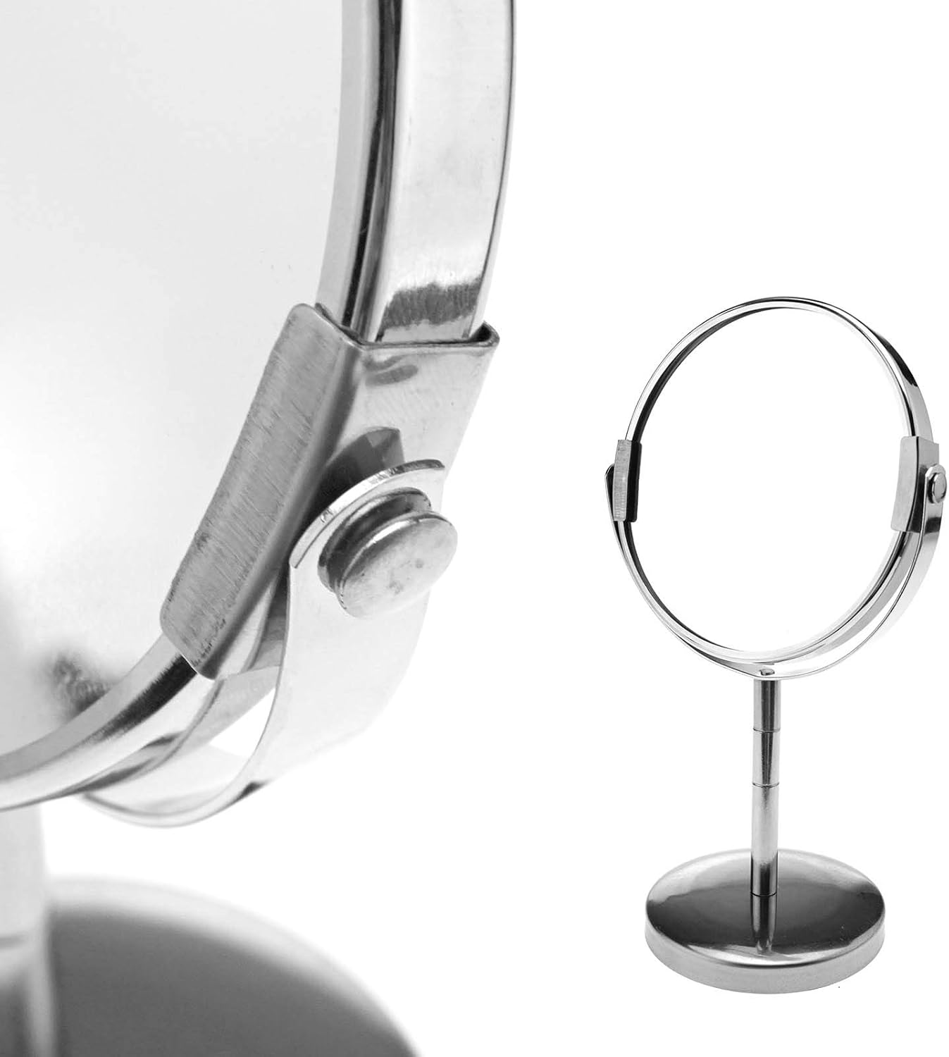 YINETTECH 3x Magnifying Stand Mirror Dual Sided Round Makeup Standing Mirror, Silver - Image 4