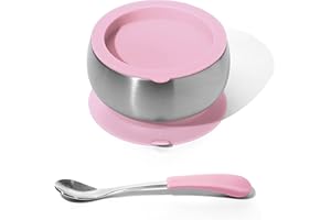 Avanchy Stainless Steel Baby Bowl with Spoon, Storage Lid and Removable Silicone Suction Base – Non-Toxic, BPA-Free Feeding Bowl for Babies and Toddlers