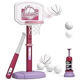 HYES 2 in 1 Kids Basketball Hoop and T Ball Set