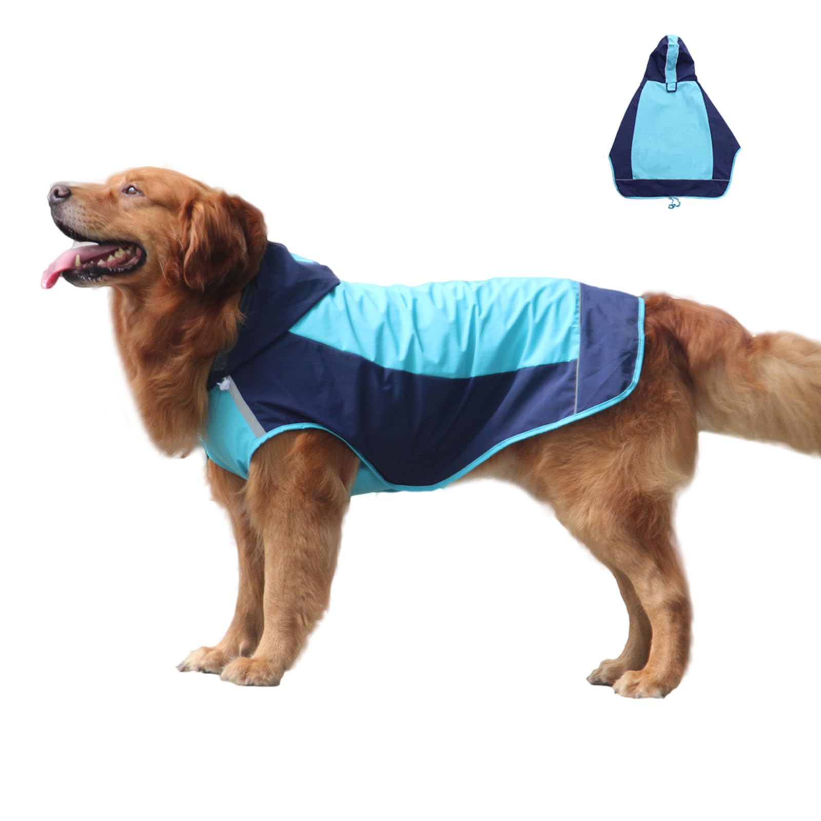 ClawsPurrfect Dog Hood Waterproof Raincoat: Large Medium Refective Packable Poncho Blue 10