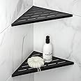 Bernkot 10'' Corner Shower Shelf 2PCS, 304 Stainless Steel Grout in Bathroom Shelves for Tiled Wall, No Drilling Needed (10'', Black)