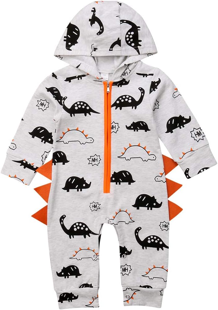 kikki Infant Unisex Baby Boy Girl Dinosaur Long Sleeve Hooded Romper Jumpsuit Autumn Outfits Clothes