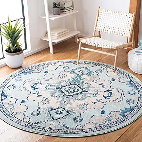 SAFAVIEH Madison Collection Area Rug - 6'7" Round, Teal & Beige, Boho Chic Meda…