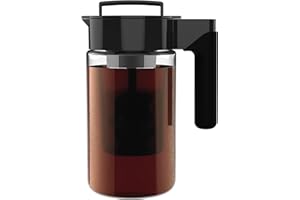 Takeya Glass Cold Brew Coffee Maker for Iced Coffee, Airtight Pitcher, Premium Quality, 1 Quart, Black Lid and Handle