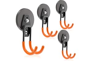 ENUODA Strong Magnetic Hooks Heavy Duty Garage Hooks 4 Pack Rare Earth Magnet with Hooks for Hanging Garden Tools, Ladder, Drill, Hose, Outdoor, Cabinet, Tool Cart, Van, Container, Pegboard, Garage