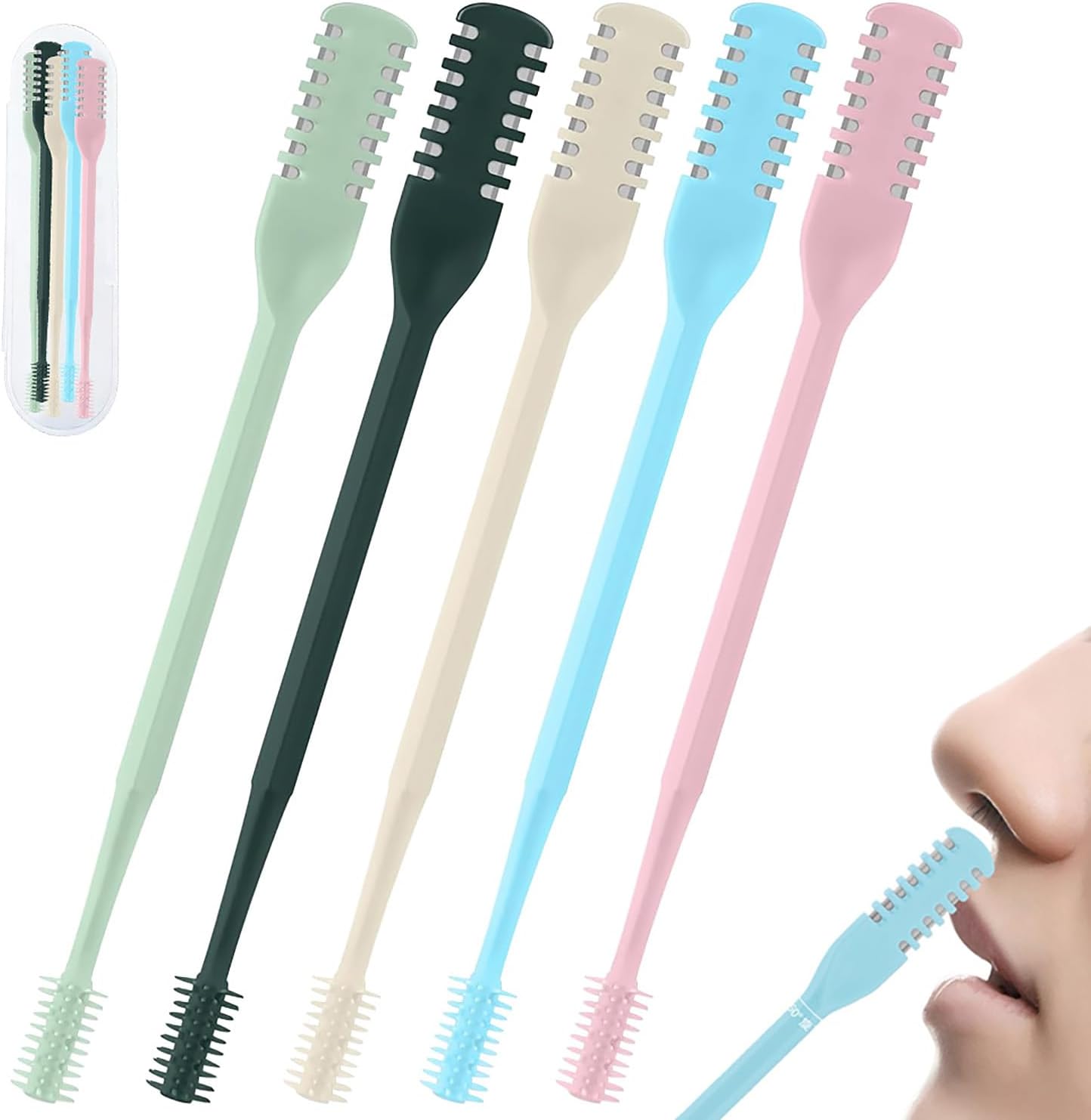 JIAOYANG 5Pcs 2-in-1 Nose Hair Trimmer for Men Women: 2026 New Portable Double Sided 360° Rotating Nasal Hair Cutter for Women Home Travel (Multicolor)