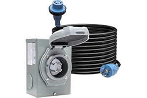CMOOD 30amp Generator Cord and Power Inlet Box Kit, 25 Feet 4 Prong Generator Inlet Box, NEMA L14-30P/L14-30R Generator Power Inlet, 125/250 Volt, 7500 Watts Generator House Hookup Kit