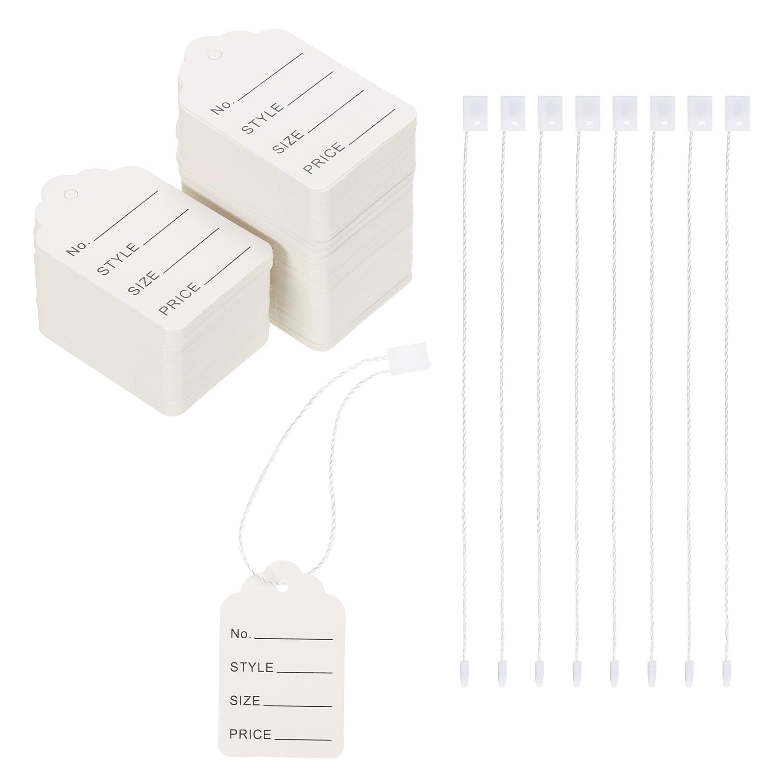 PATIKIL Price Tags and Hang Tag String Clothing Price Marking Tag, 2"x1.3" White String Tags for Clothes, Retail Store 100 Set(200pcs)
