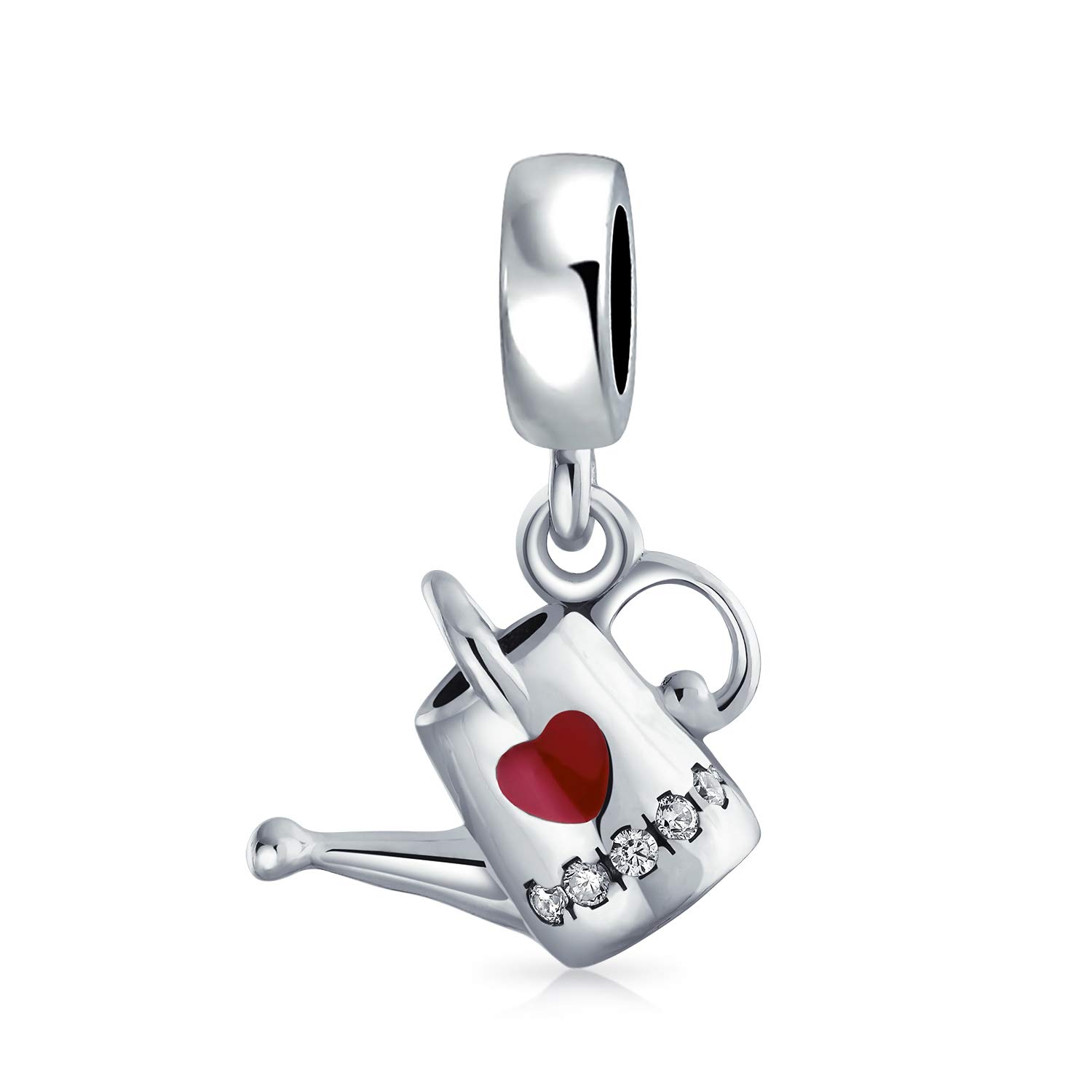 Bling Jewelry Love Red Heart Plants Gardener Watering Can Dangle Charm Bead For Women For Teen Enamel .925 Sterling Silver Fits European Bracelet