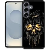 heindiy Case Compatible with Samsung Galaxy S26 Plus,All-Round Protection Shockproof Anti-Scratches TPU Case Cover,for Man Woman-Gold Black Skull