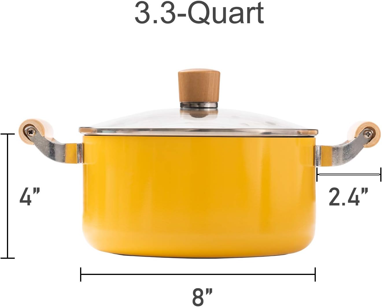 Stock Pot, ROCKURWOK Nonstick Soup Pot Pasta Cooking Pot with Lid, Cast Aluminum Casserole Dutch Oven with Double Wooden Handle, 3.3 Quart, Yellow: Kitchen & Dining