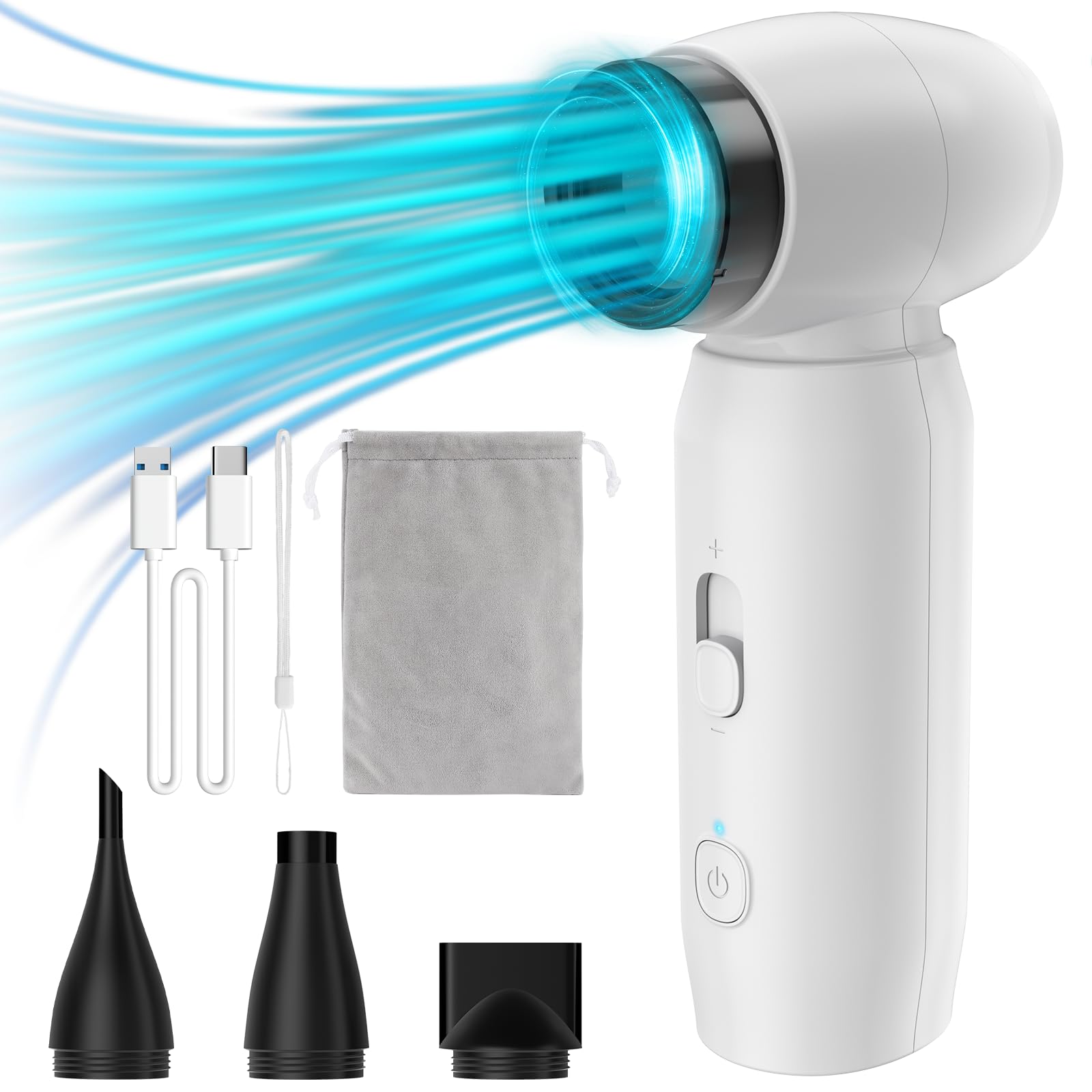 Photo 1 of FIHECAL Handheld Turbo Fan Built-in 4500mAh Battery, 80000RPM Stepless Speed Electric Air Duster, Mini Jet Dry Blower for Car, Camping Inflation, Outdoor Fire Bellow and Quick Cooling Down-White