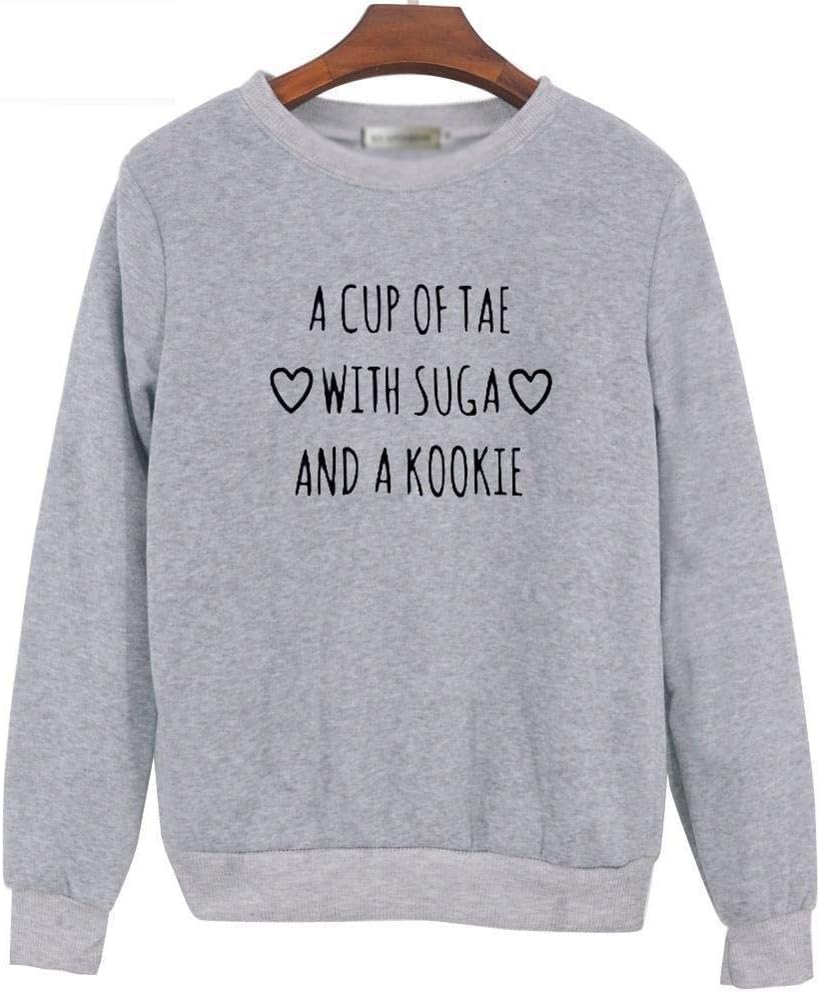HuCoLo Fashion Sweatshirts 2019 Autumn Long Sleeve A Cup of Tae with Suga Black S