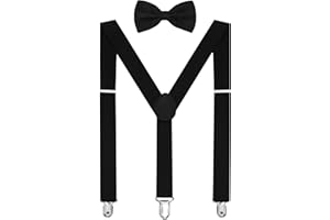 habibee Suspenders and Bow Tie Set for Men Adjustable Braces with Y Back, Diverse Colors, Strong Clips