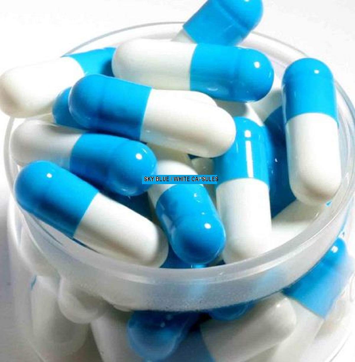 blue and white capsule